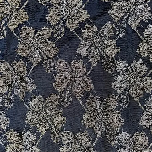 Vintage 1980s Column Dress Sheer Floral Overlay Black Slip Metallic Gold Black 6 - Picture 3 of 9